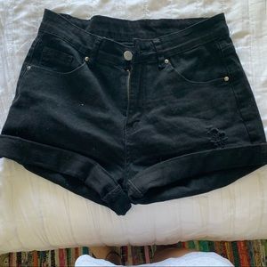 Cuffed black jean shorts